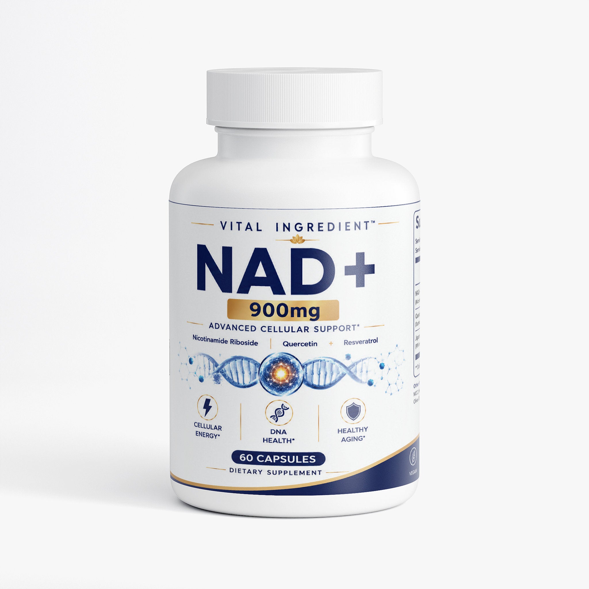 NAD+ 500mg Capsules | with Quercetin & Resveratrol | Cellular Energy & Longevity