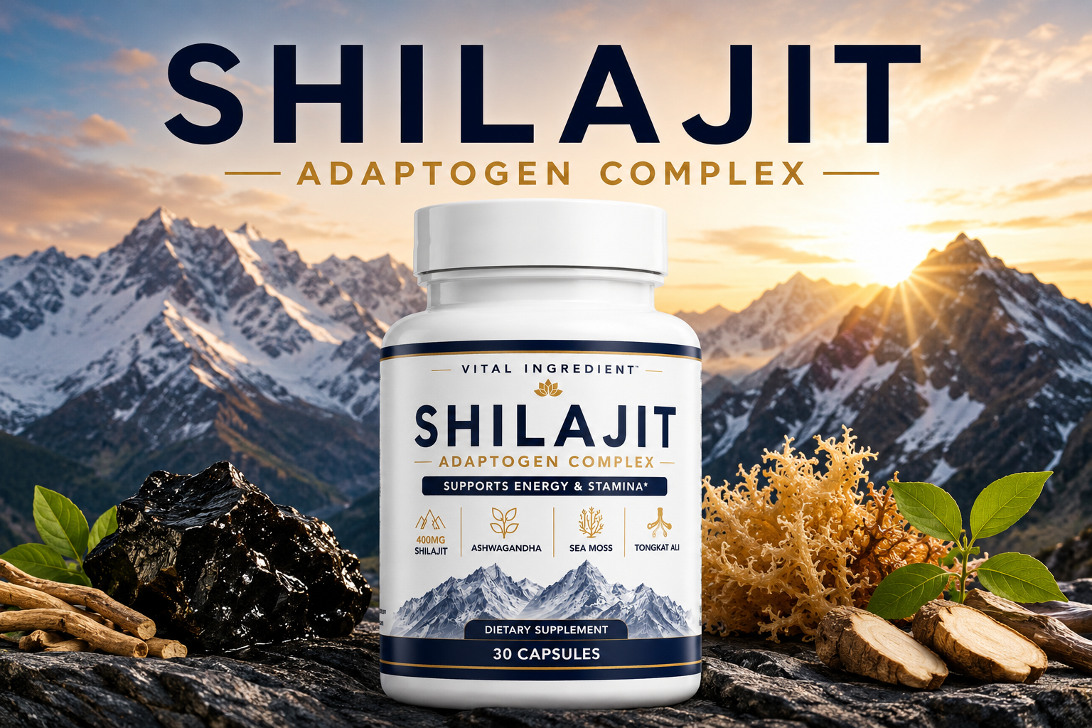 Shilajit Adaptogen Complex | Energy, Focus & Stamina | 4-Herb Concentrated Formula
