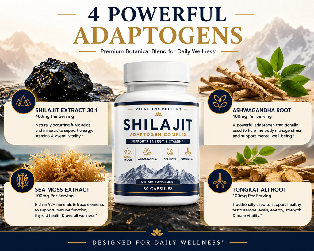 Shilajit Adaptogen Complex | Energy, Focus & Stamina | 4-Herb Concentrated Formula