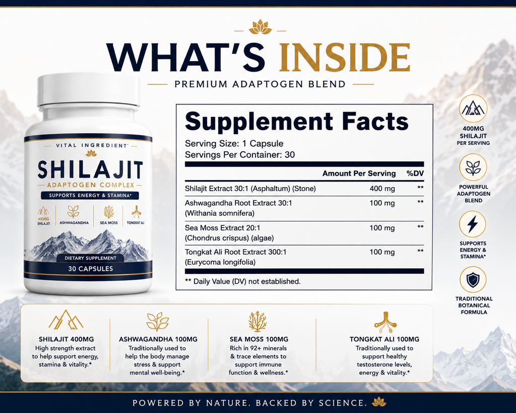 Shilajit Adaptogen Complex | Energy, Focus & Stamina | 4-Herb Concentrated Formula