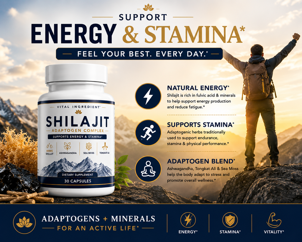 Shilajit Adaptogen Complex | Energy, Focus & Stamina | 4-Herb Concentrated Formula