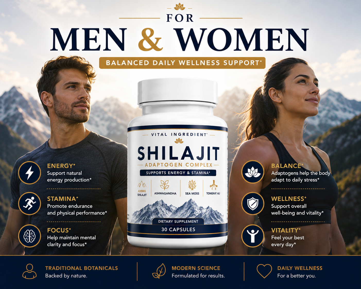 Shilajit Adaptogen Complex | Energy, Focus & Stamina | 4-Herb Concentrated Formula
