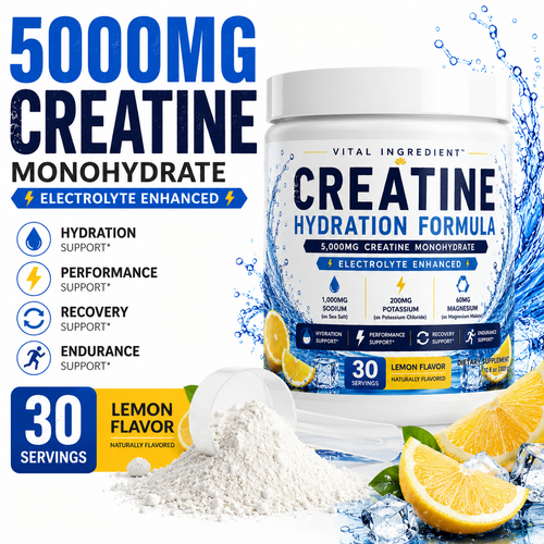 Creatine Hydration Powder | 5000mg Creatine + Electrolytes | Lemon Flavor