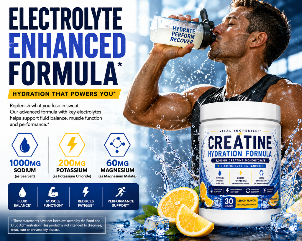 Creatine Hydration Powder | 5000mg Creatine + Electrolytes | Lemon Flavor