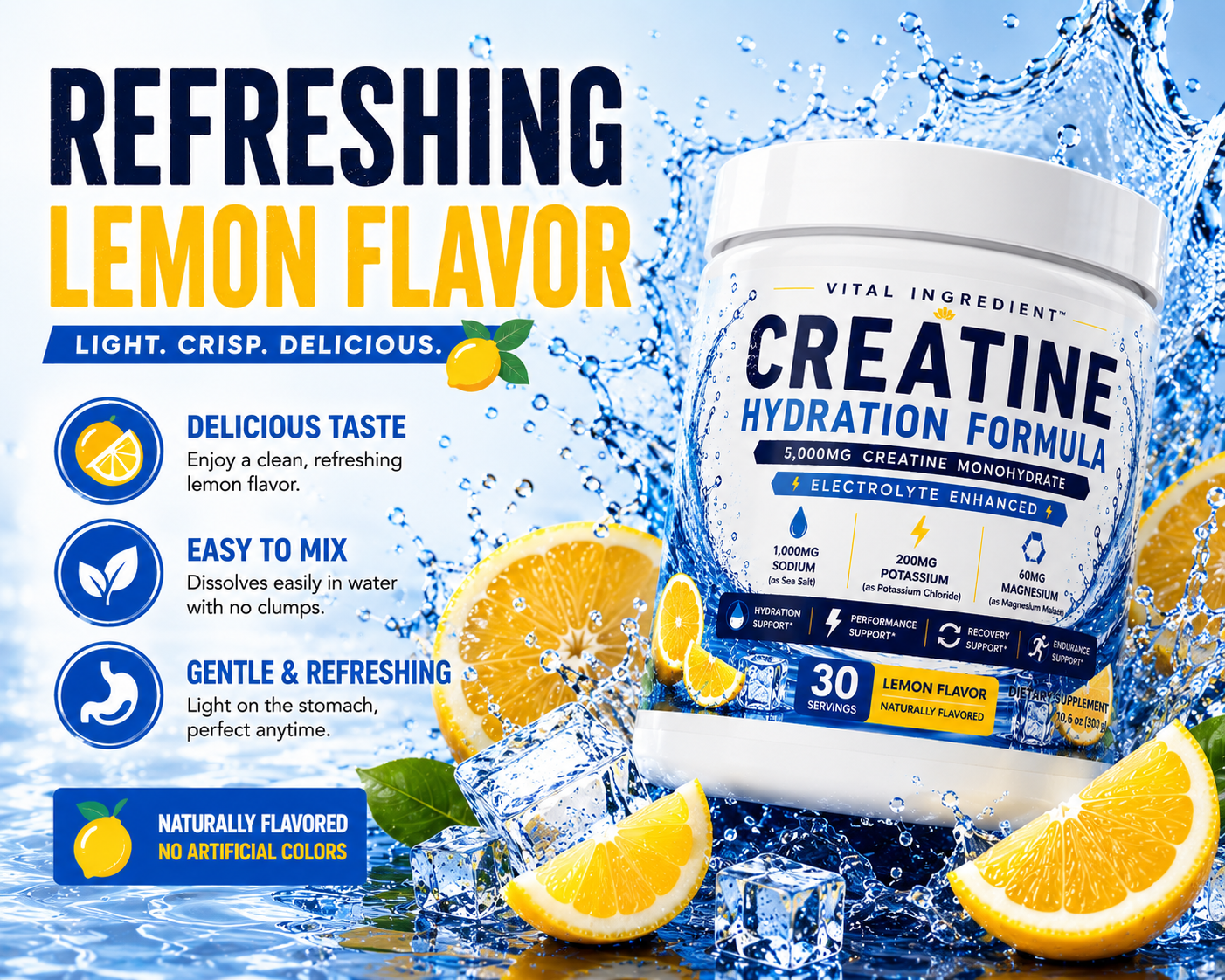 Creatine Hydration Powder | 5000mg Creatine + Electrolytes | Lemon Flavor