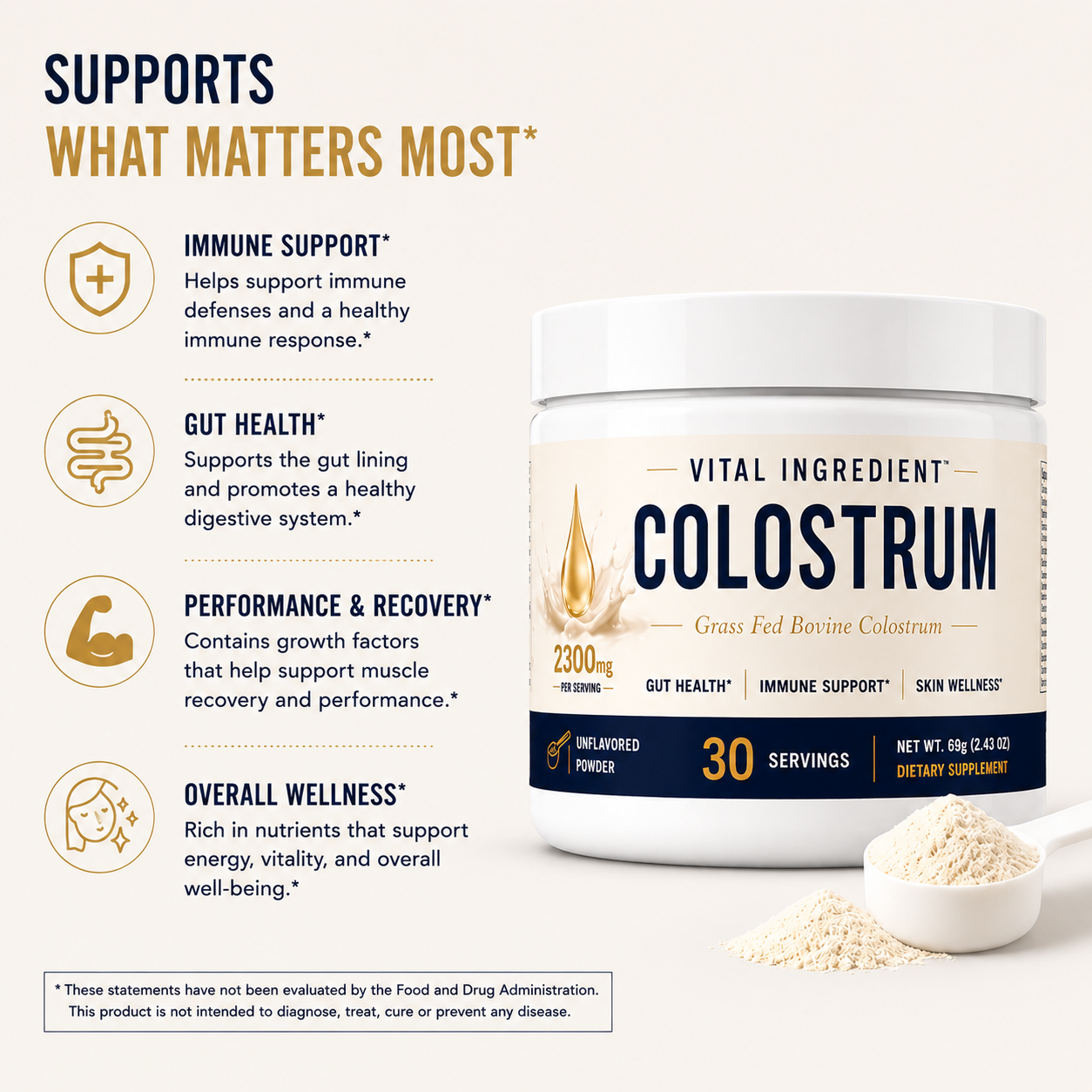 Bovine Colostrum Powder | 2300mg with 25% IgG | Immune & Gut Support