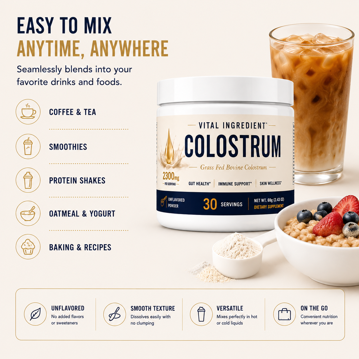 Bovine Colostrum Powder | 2300mg with 25% IgG | Immune & Gut Support