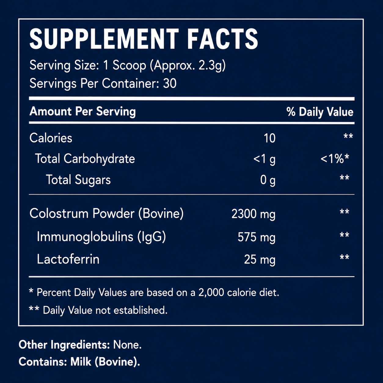 Bovine Colostrum Powder | 2300mg with 25% IgG | Immune & Gut Support