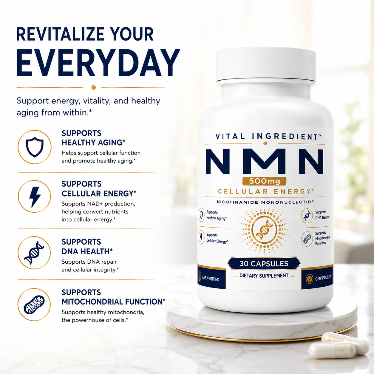 NMN 500mg Capsules | High-Purity NAD+ Precursor Supplement