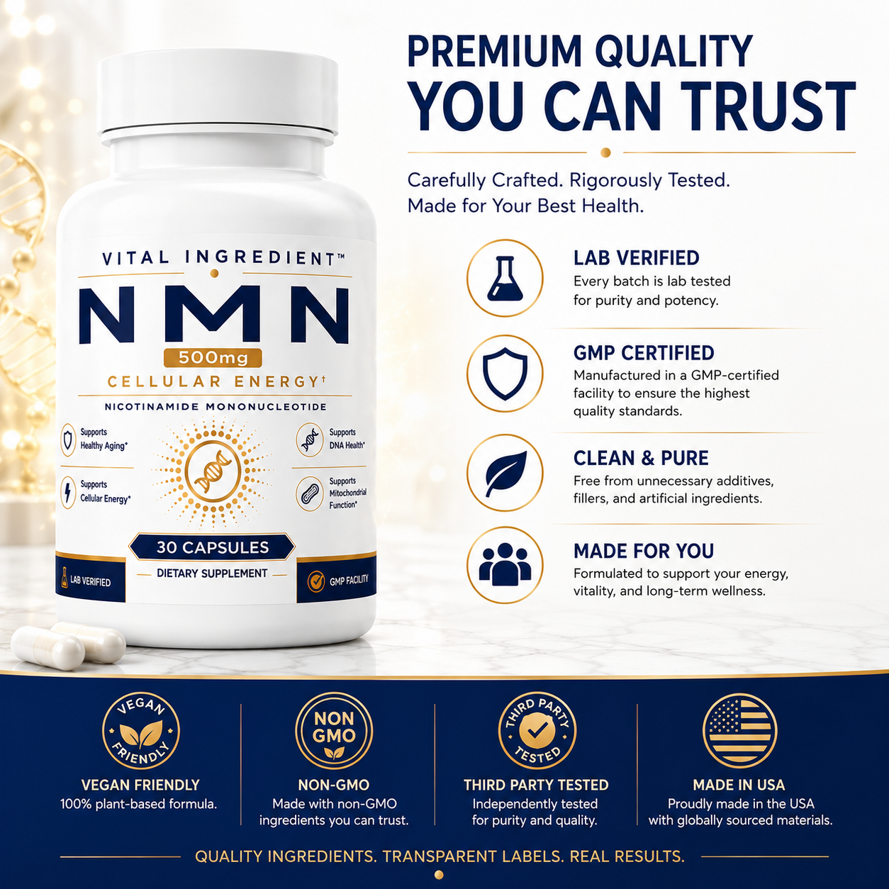 NMN 500mg Capsules | High-Purity NAD+ Precursor Supplement