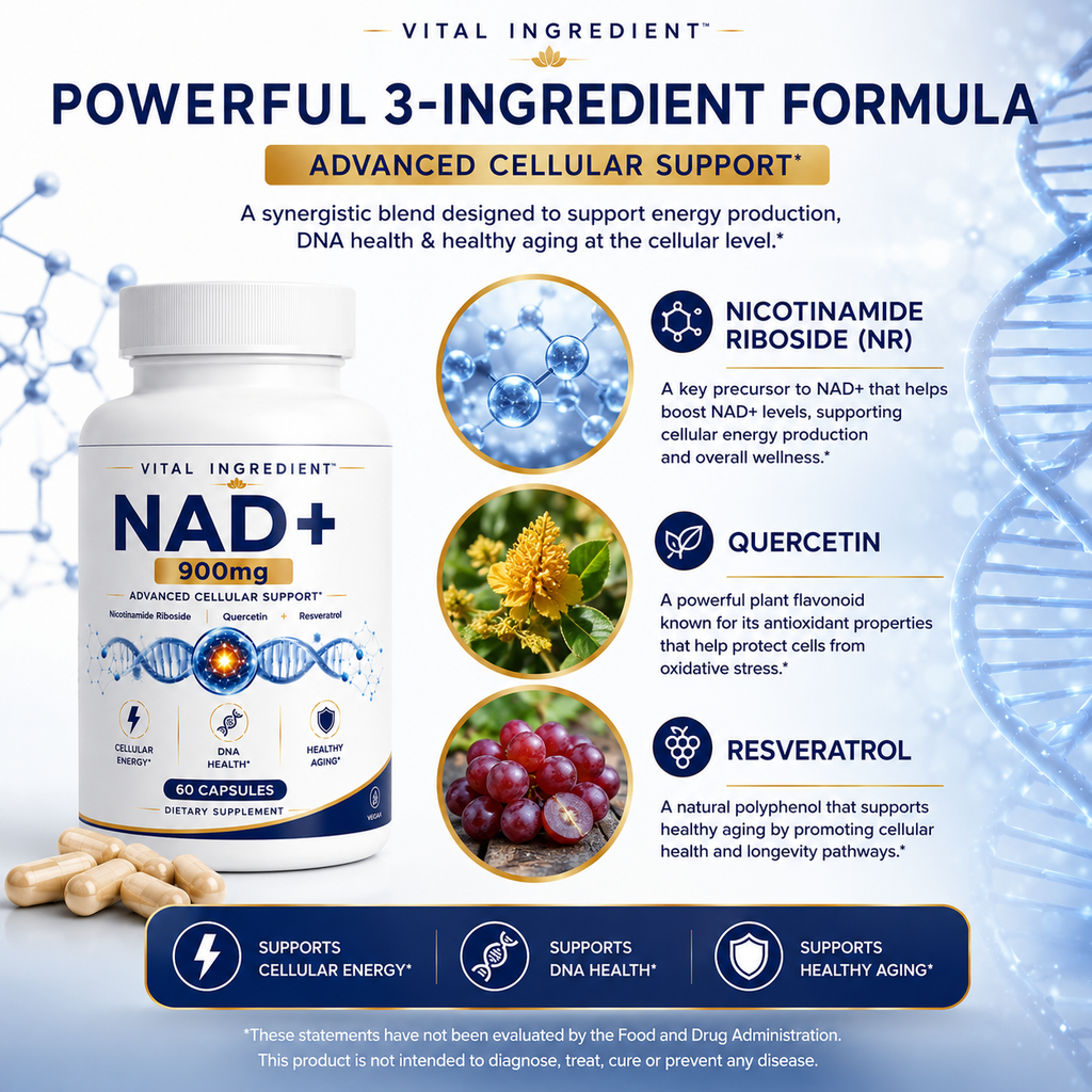 NAD+ 500mg Capsules | with Quercetin & Resveratrol | Cellular Energy & Longevity