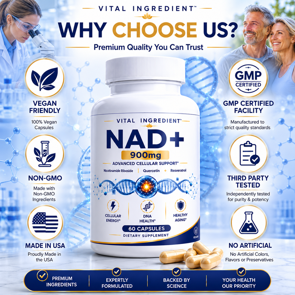 NAD+ 500mg Capsules | with Quercetin & Resveratrol | Cellular Energy & Longevity