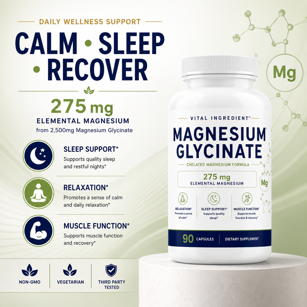 Magnesium Glycinate Capsules | 275mg Elemental Magnesium | Sleep & Relaxation Support
