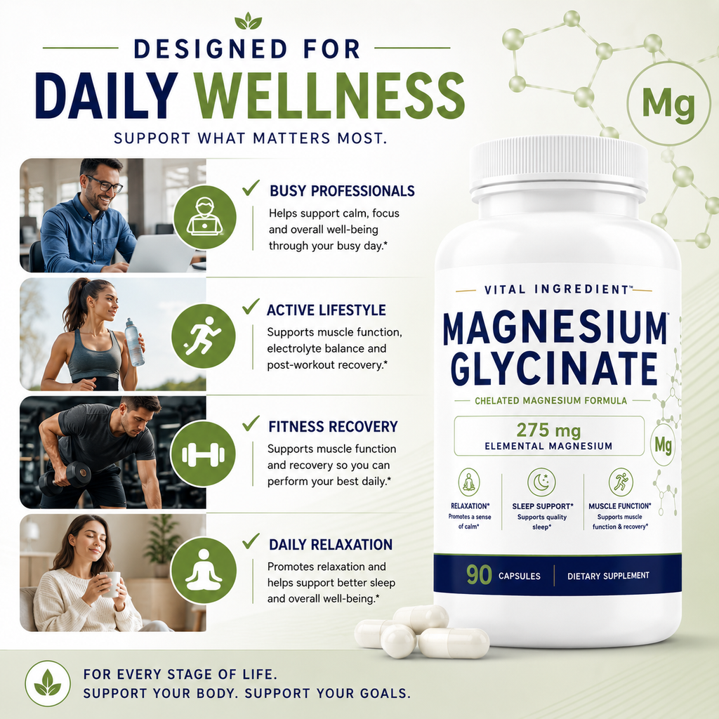 Magnesium Glycinate Capsules | 275mg Elemental Magnesium | Sleep & Relaxation Support
