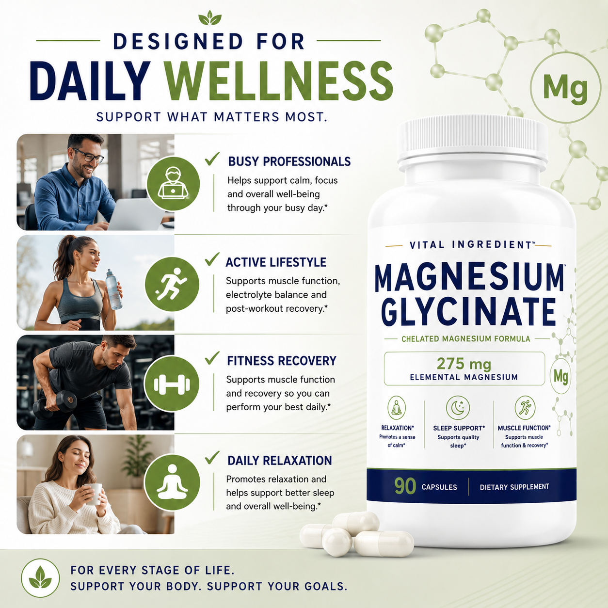 Magnesium Glycinate Capsules | 275mg Elemental Magnesium | Sleep & Relaxation Support