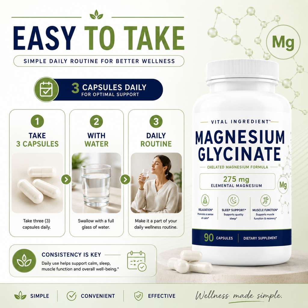 Magnesium Glycinate Capsules | 275mg Elemental Magnesium | Sleep & Relaxation Support