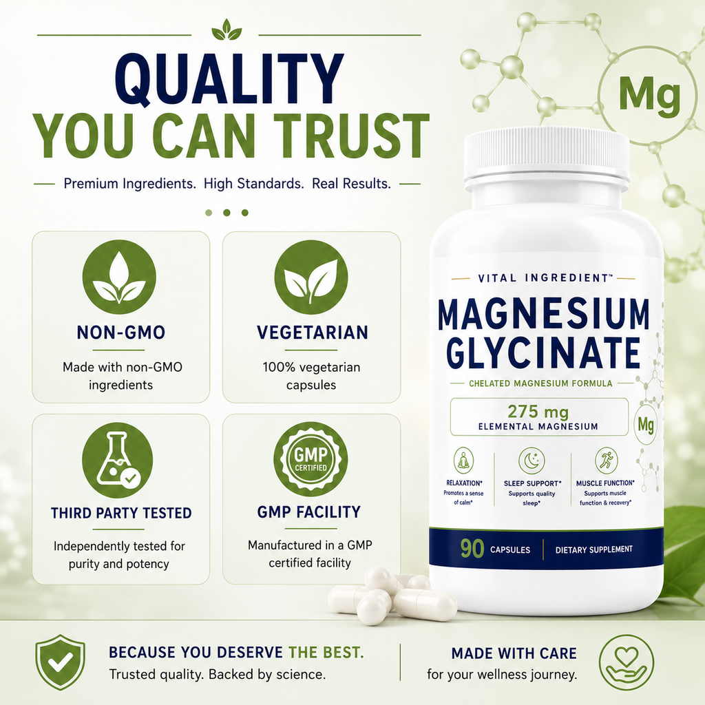 Magnesium Glycinate Capsules | 275mg Elemental Magnesium | Sleep & Relaxation Support