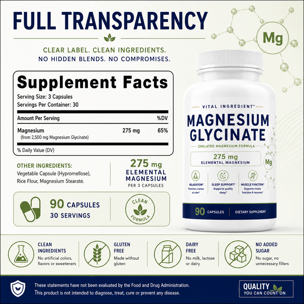 Magnesium Glycinate Capsules | 275mg Elemental Magnesium | Sleep & Relaxation Support