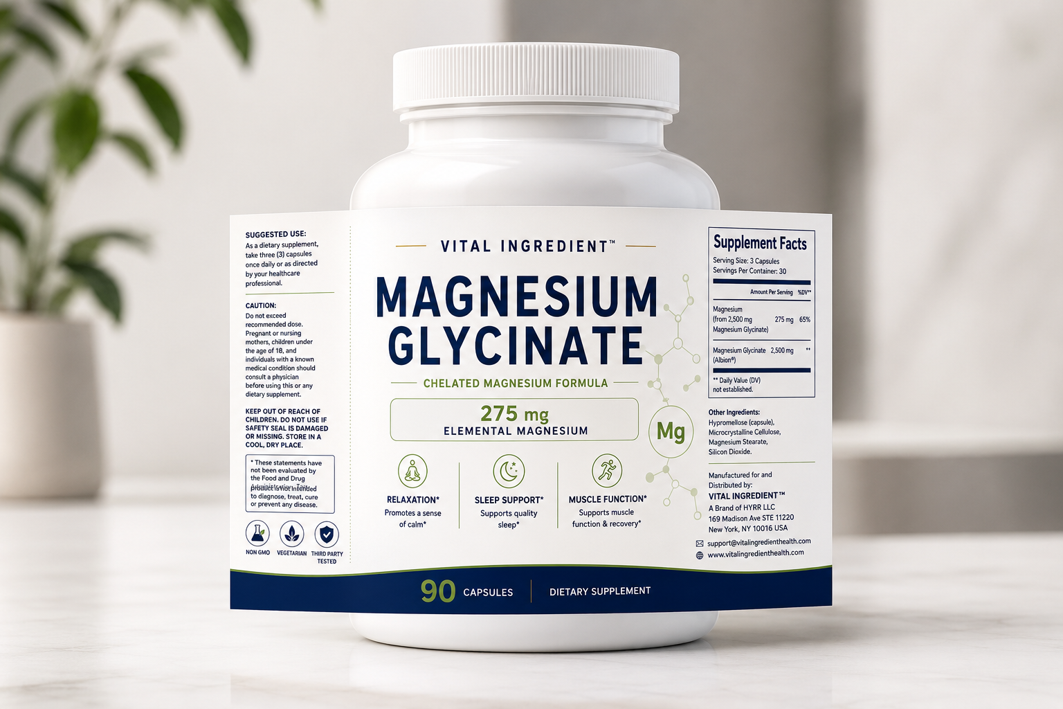 Magnesium Glycinate Capsules | 275mg Elemental Magnesium | Sleep & Relaxation Support