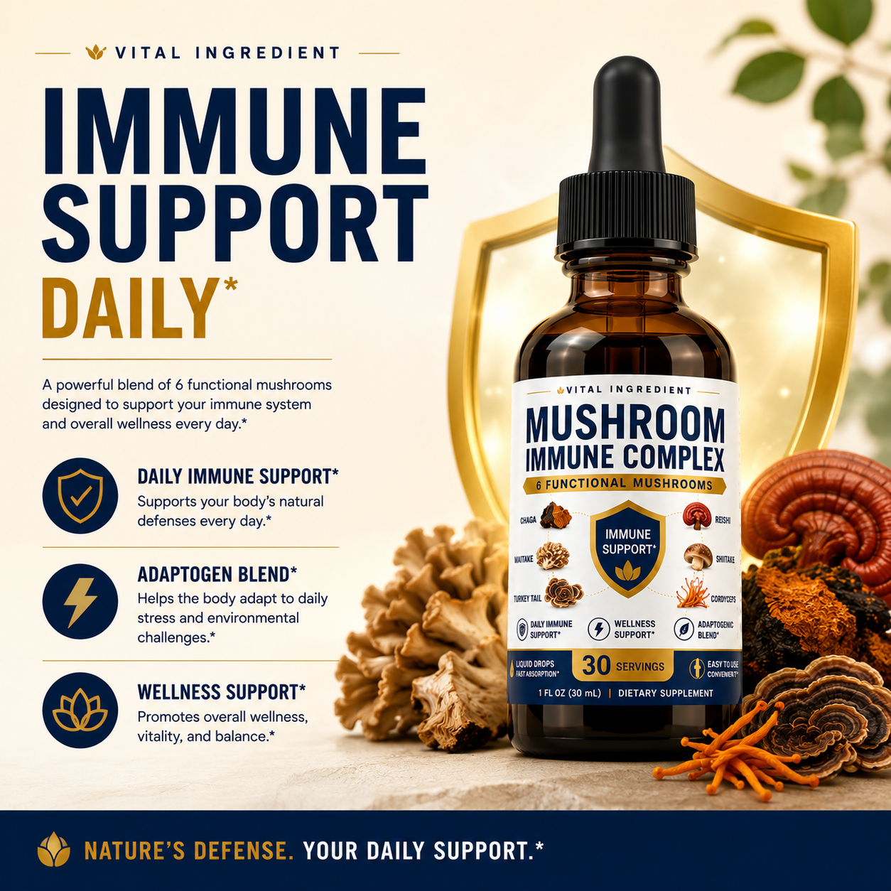 Adaptogen Immunity Drops | 6-Mushroom Liquid Blend | Daily Immune Support