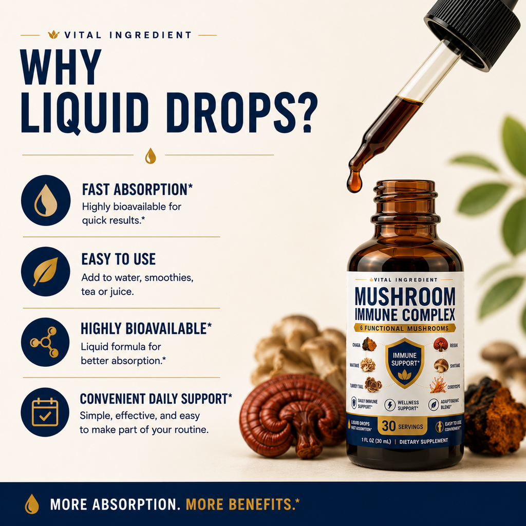 Adaptogen Immunity Drops | 6-Mushroom Liquid Blend | Daily Immune Support