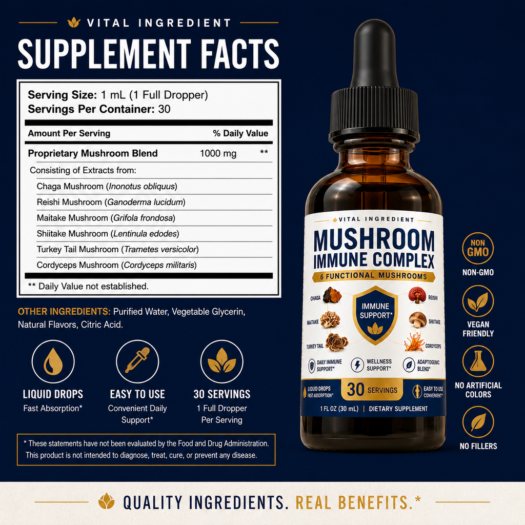 Adaptogen Immunity Drops | 6-Mushroom Liquid Blend | Daily Immune Support