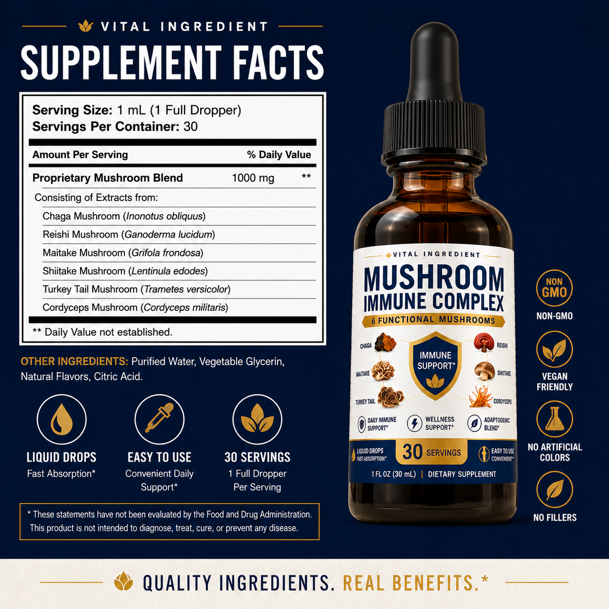 Adaptogen Immunity Drops | 6-Mushroom Liquid Blend | Daily Immune Support