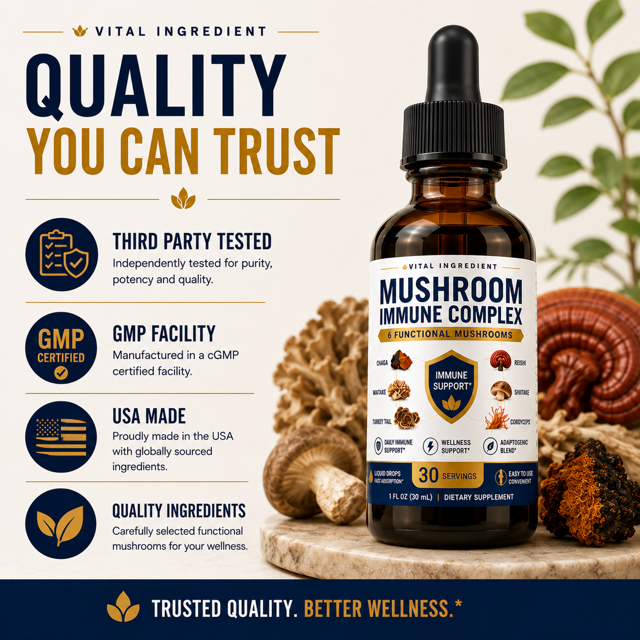 Adaptogen Immunity Drops | 6-Mushroom Liquid Blend | Daily Immune Support