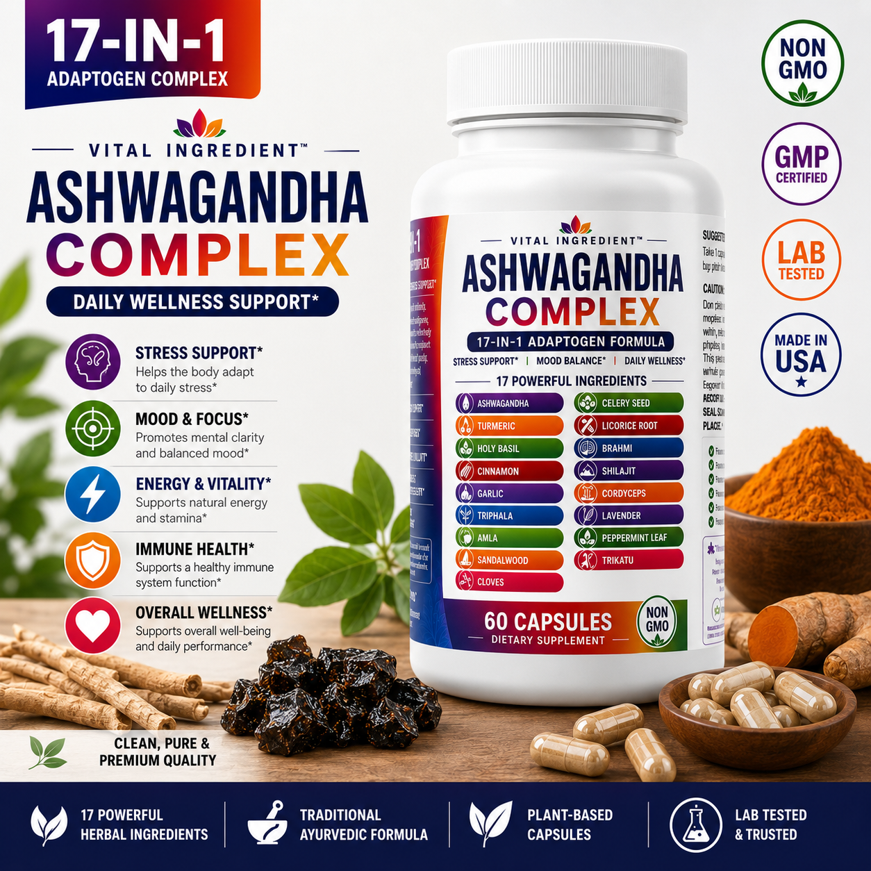 Ashwagandha Complex | 20-Herb Ayurvedic Blend | Stress, Energy & Balance Support
