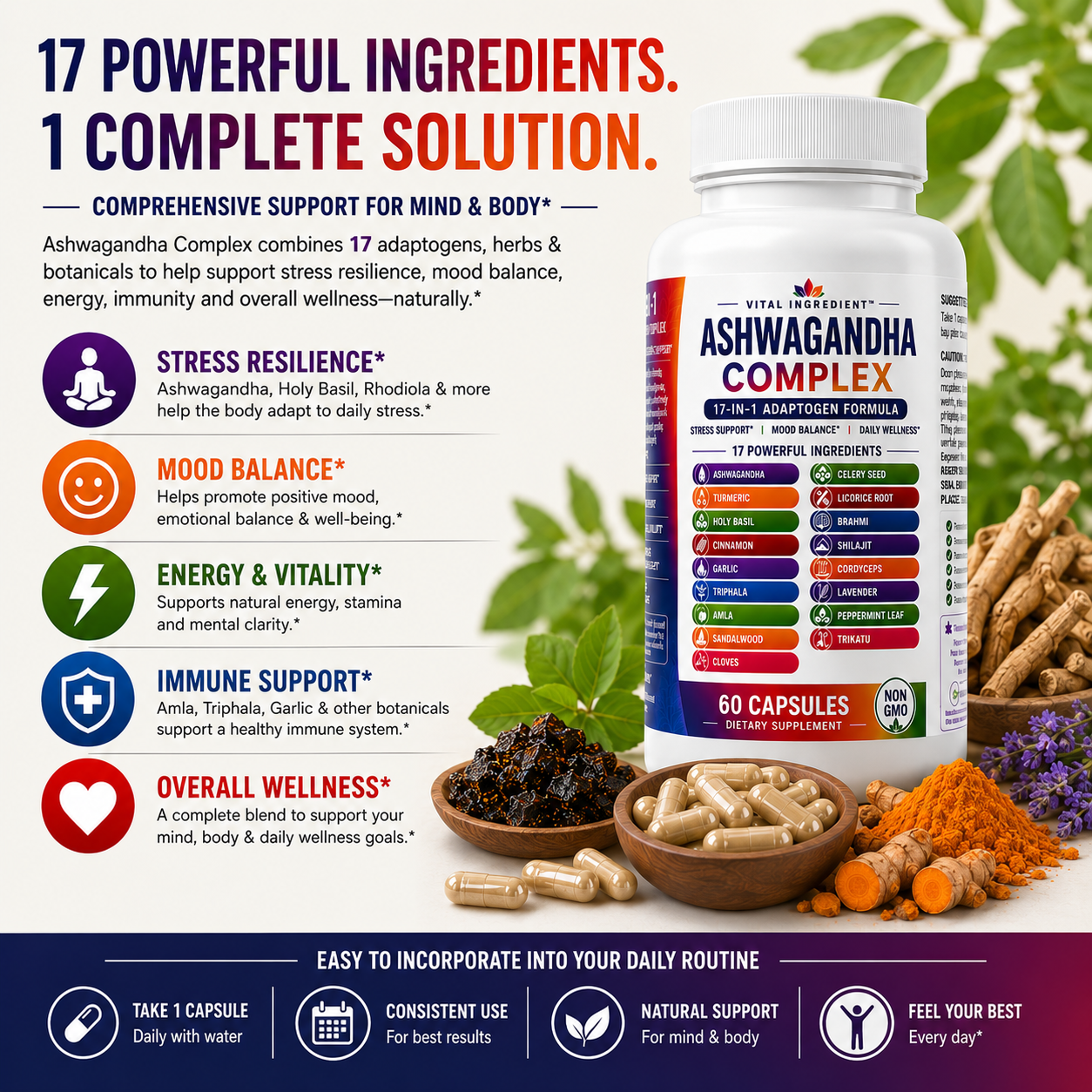 Ashwagandha Complex | 20-Herb Ayurvedic Blend | Stress, Energy & Balance Support