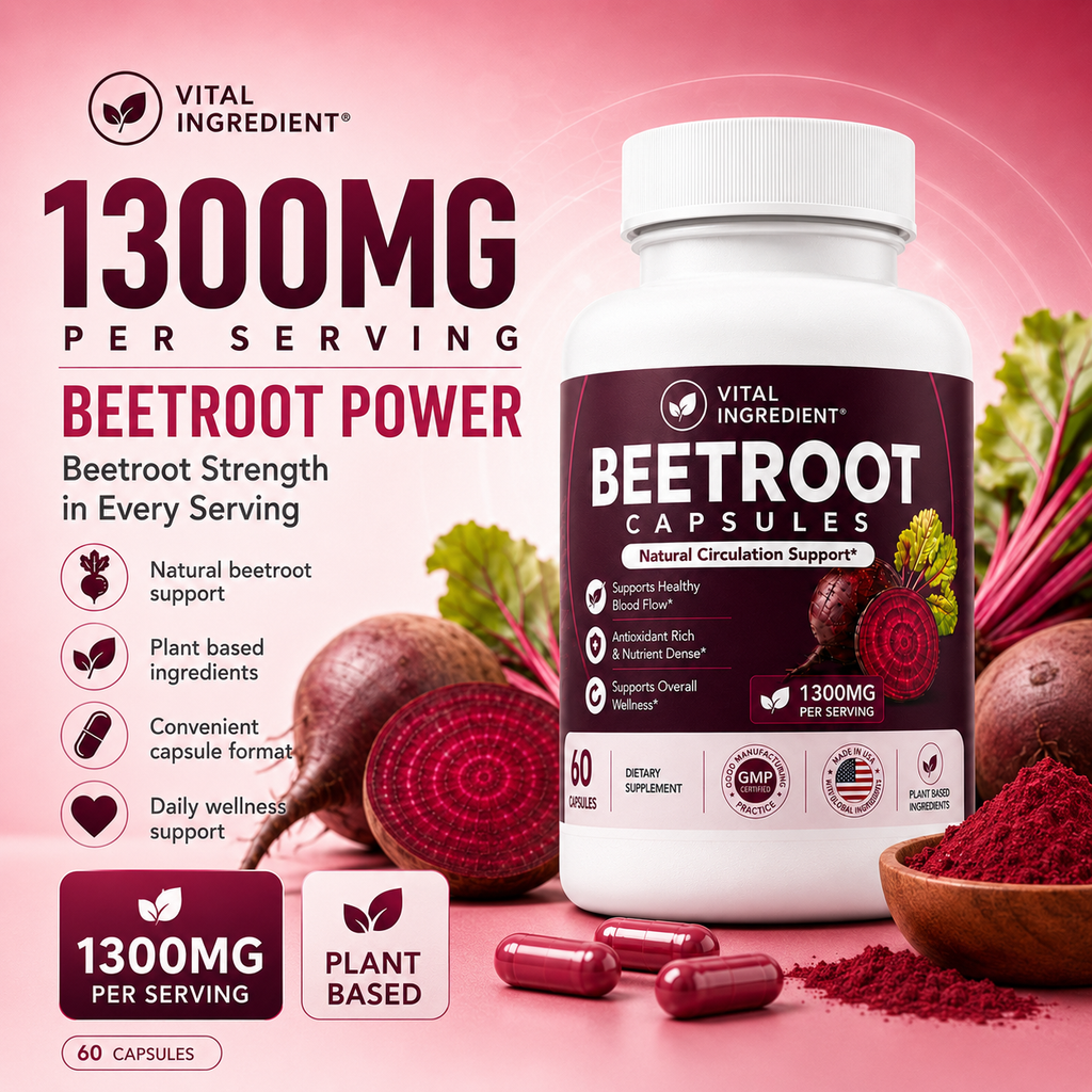 Organic Beetroot Capsules – 1300mg per Serving