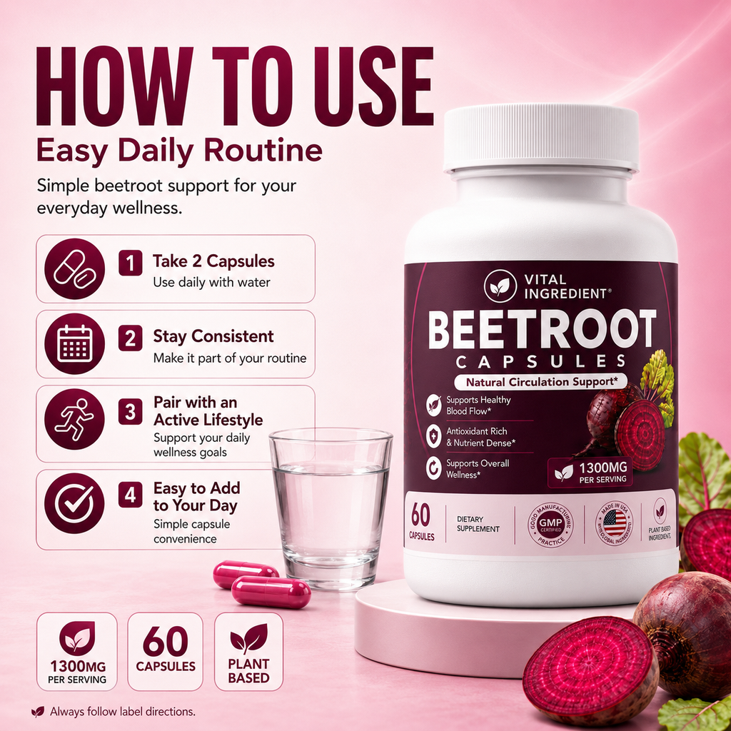 Organic Beetroot Capsules – 1300mg per Serving