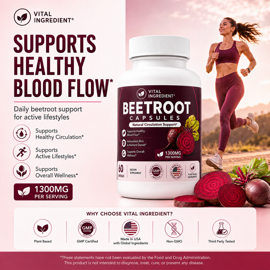 Organic Beetroot Capsules – 1300mg per Serving